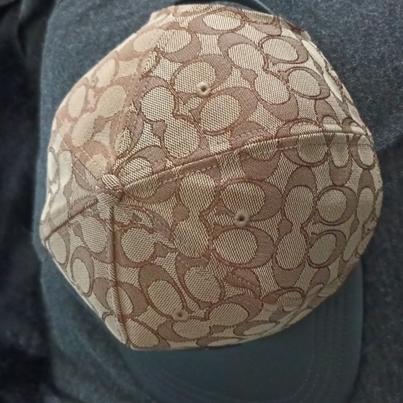 Coach Baseball Cap Hat Canvas Tan Brown & Black Leather - Picture 6 of 7